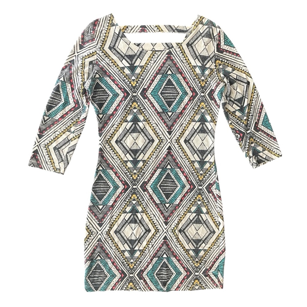 Billabong Southwestern Aztec Geometric Ladder Back Bodycon Mini Dress Large L